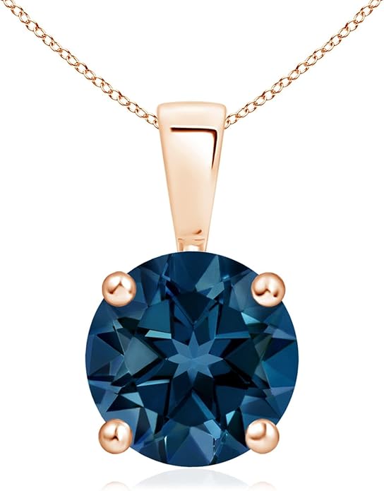 Angara Natural Blue Topaz Solitaire Pendant for Women | Classic Prong-Set Round Blue Topaz Pendant in 14K Solid Gold/Silver/Platinum With 18" Chain | December Birthday, Gemstone Jewelry Gift