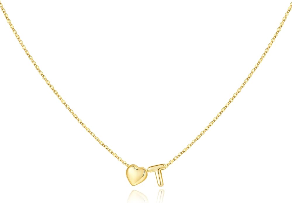 M MOOHAM Valentines Gifts for Kids Her - Heart Initial Necklaces for Women Girls 14K Gold Plated Tiny Heart Necklace Jewelry for Kids Personalized Birthday Gifts for Teen Girls Trendy