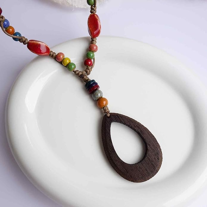 Boho Style Colorful Ceramic Bead Strand Necklace Adjustable Bohemian Jewelry Gift for Women, Fashion Clothing Matching Necklace