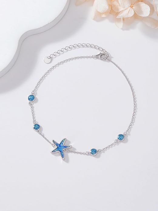 WINNICACA 925 Sterling Silver Anklets for Women Adjustable Beaded Butterfly Opal Anklet Bracelet Foot Chains Jewelry Gifts for Women Beach Birthday Christmas Gift