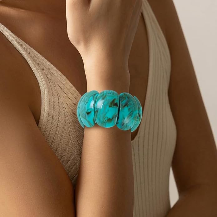 3 PCS Acrylic Resin Bracelet for Women Irregular Geometric Cuff Wide Wristband Bangles Trendy Chunky Resin Stackable Stretch Bracelet Jewelry Set