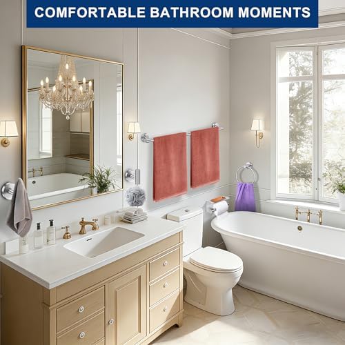 5 Pieces Bathroom Hardware Accessories Set Brushed Nickel, 24Inch Round Towel - Image 2