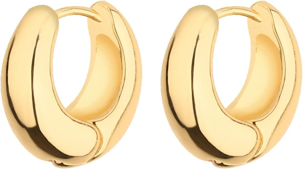 Wgoud Chunky Hoop Earrings Set 14K Gold Plated Hoop Earrings for Women Hypoallergenic, Thick Twisted Huggie Hoops Earring Set