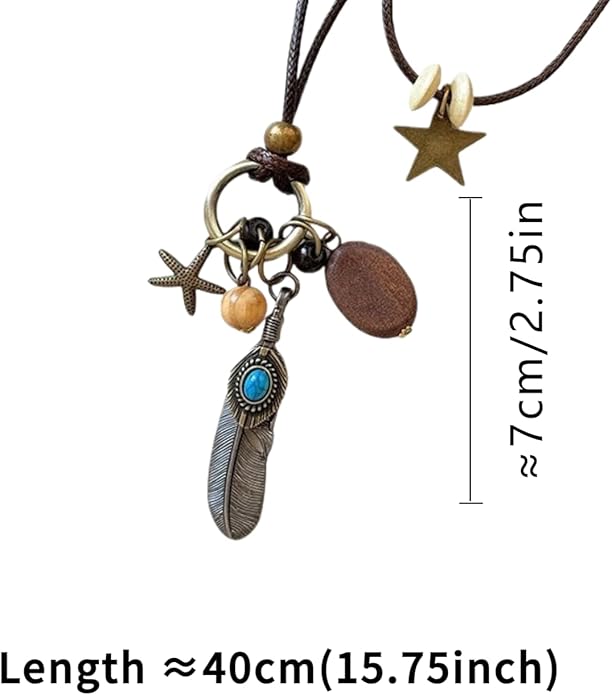 Boho Necklaces for Women, Vintage Pendant Necklaces Two Layers of Wear Choker, Adjustable Trendy Necklace Hippie Handmade Fashion Jewelry Accessories, Birthday Gifts