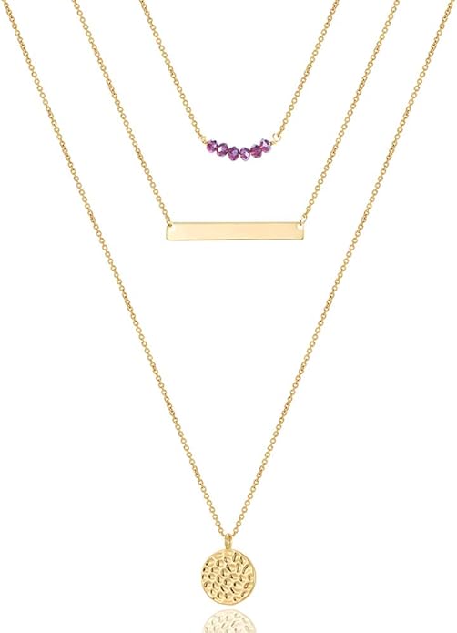 Turandoss Dainty Layered Choker Necklace, Handmade Y Pendant Necklace Multilayer Bar Disc Necklace Adjustable Layering Choker Necklaces for Women