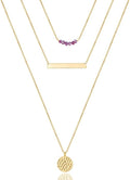 Turandoss Dainty Layered Choker Necklace, Handmade Y Pendant Necklace Multilayer Bar Disc Necklace Adjustable Layering Choker Necklaces for Women