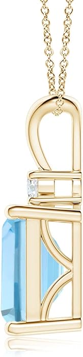 Angara Natural Aquamarine Solitaire Pendant for Women | Emerald-Cut Aquamarine Pendant with Diamond in 14K Solid Gold/Silver/Platinum With 18" Chain | March Birthday, Gemstone Jewelry Gift