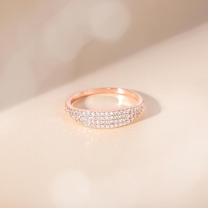 Mameloly Wedding Bands for Women 14K Gold Plated Slim Signet Ring Stackable Pave Cubic Zirconia Dainty CZ Engagement Rings for Her Size 3-12