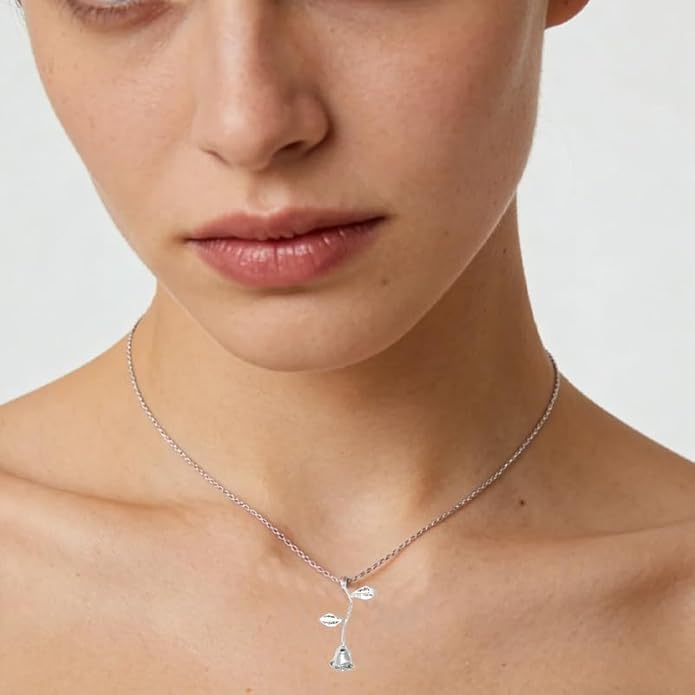 ONLYJUMP Rose Alloy Necklace for Women Heart Pendant Copper Zircon Light Luxury Fashion Jewelry Dainty Romantic Statement Necklace for Daily Wear Ideal Valentine's Day Anniversary Birthday Gift