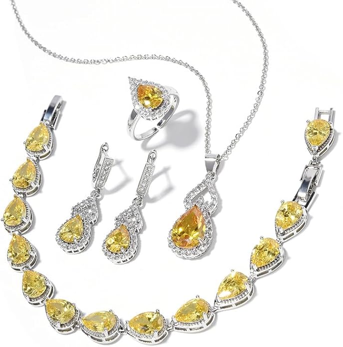 Classic Jewelry Set—Perfect for Weddings, Galas, and Everyday Wear—Includes Bracelet, Ring, Pendant Earrings, and Necklace ，Birthday Gift for Mother/Wife/Sister/Best Friend