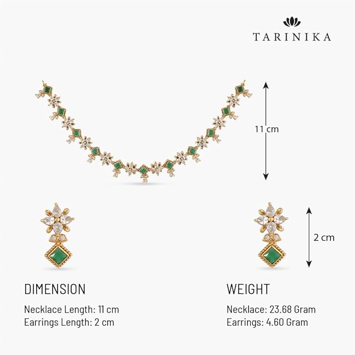 TARINIKA Green and White Cubic Zirconia(CZ) Indian Necklace Set with Earrings, Gold Plated Brass Fashion Indian Jewelry Gift for Women Bollywood Costume Jewellery