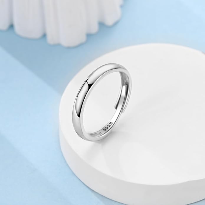 Parmuz 925 Sterling Silver Adjustable Ring for Woman Stackable Open Lucky Ring Eternity Bands Dainty CZ Statement Engagement