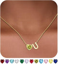 Valentines Day Gifts for Her- Heart Birthstone Initial Necklace for Women Girls,14K Gold Plated Heart Letter A-Z Necklace Birthday Trendy Jewelry Gifts for Women Girls Daughter