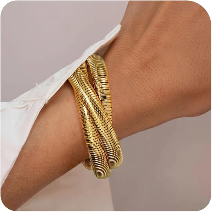 18K Gold Plated Bracelets for Women Gold Bangles for Women Chunky Bangle Bracelets for Women Bracelets Stack Tarnish Free Bangle Set of 3 for Women Accessories for Her Gifts