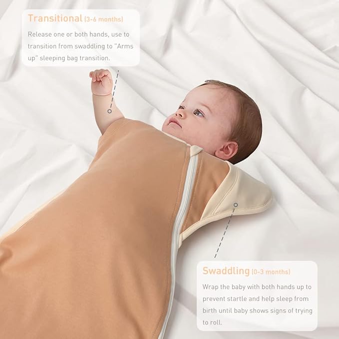 Newborn Baby Swaddle Blanket Sleep Sack 0-3 Months, Arms Up Swaddles 2 Packs Cotton, Hands Up 3-Way Transitions to Arms-Free Wearable Sleeping Sack Bag for Boys Girls Snug Fit Calms Startle Reflex