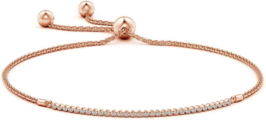 Angara Diamond Tennis Bolo Bracelet in 14K Solid Gold | Natural Diamond Adjustable Chain Bracelet for Women | April Birthstone Jewelry Gift For Women