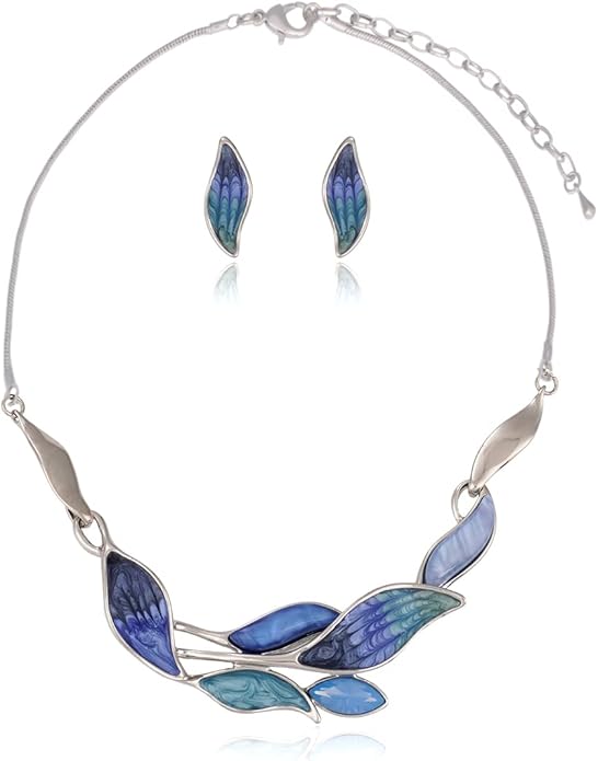 AMYJANE Vintage Statement Jewelry Set - Spring Leaf Flower Floral Plant Necklace Earring Set Crystal Rhinestone Fashion Costume Jewelry for Women Prom Party Unique Gift