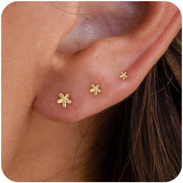 VRIUA 20G Tiny Flat Back Earrings for Women - 14K Gold/Silver Plated Small Flat Back Stud Earrings Hypoallergenic Cartilage Helix Piercing Jewelry