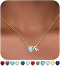 Valentines Day Gifts for Her- Heart Birthstone Initial Necklace for Women Girls,14K Gold Plated Heart Letter A-Z Necklace Birthday Trendy Jewelry Gifts for Women Girls Daughter