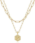 M MOOHAM Valentines Gifts for Women Teen Girls, 14K-Gold-Plated Initial Necklaces for Women Cute Hexagon Letter Initial Necklace Layered Necklaces for Womens Teen Girl Valentines Jewelry Gifts