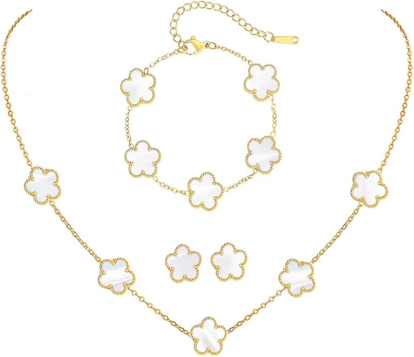 18K Gold-Plated Four Leaf Clover Bracelet for Women,Adjustable lucky Bracelet Set Jewelry Gift-Hypoallergenic Charm for Birthdays, Wellness & Daily Wear