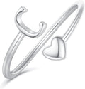 Initial Rings for Women Girls - Valentines Day Gifts for Her, Adjustable Rings for Women Non Tarnish Letter A-Z Dainty Heart Ring Teen Girls Gifts Trendy Stuff Personalized Jewelry Gift