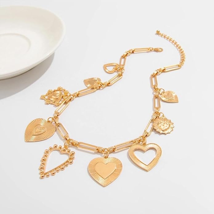 Chunky Gold Heart Necklace for Women,Y2K Big Heart Statement Necklace Long Puffy Hearts Chain Charm Necklaces Trendy Jewerly