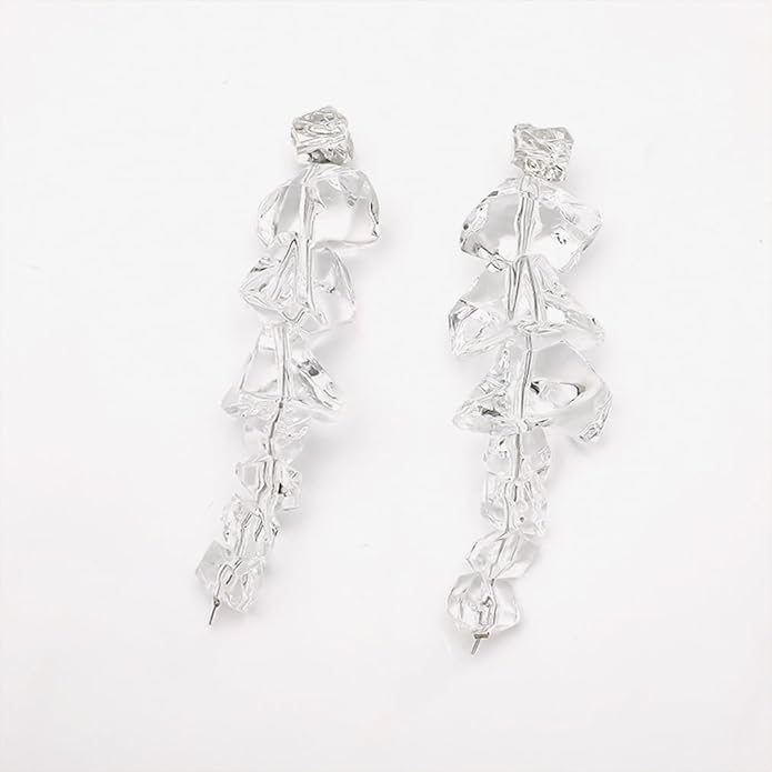 Long Clear Geometric Dangle Earrings for Women Fashion Transparent Irregular Crystal Ice Bar Drop Statement Earring Unique Bold Acrylic Hanging Jewelry