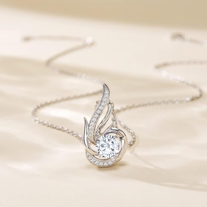 Birthstone Necklace for Women 925 Sterling Silver Phoenix Charm Necklace Birthday Anniversary Christmas Fine Jewelry Gifts for Women Mother Her, Adjustable Chain