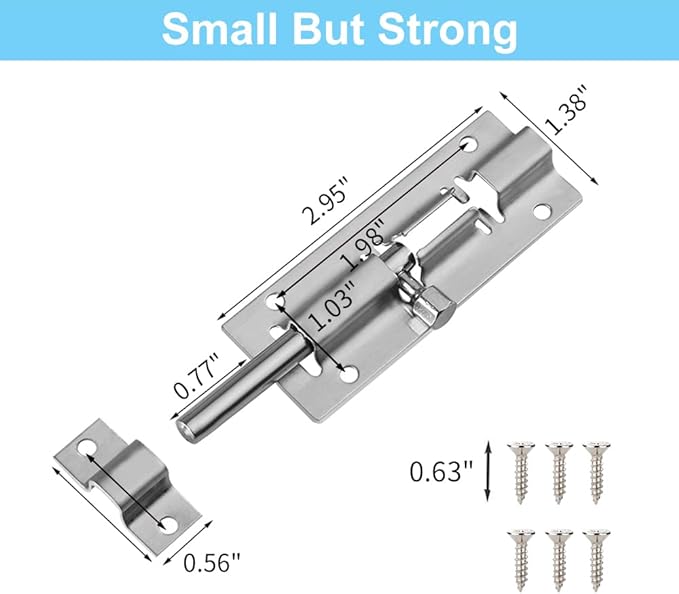 FATLODA 2 Pack Barrel Bolt Latch, 3 Inch Stainless Steel Slide Latch Lock | - Image 4