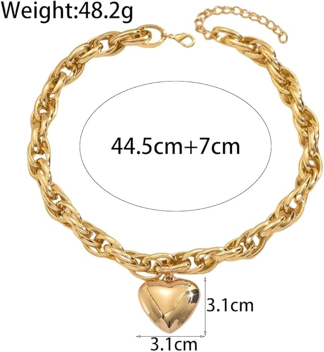 Chunky Gold Heart Necklace for Women,Y2K Big Heart Statement Necklace Long Puffy Hearts Chain Charm Necklaces Trendy Jewerly