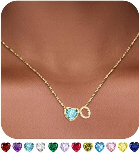 Valentines Day Gifts for Her- Heart Birthstone Initial Necklace for Women Girls,14K Gold Plated Heart Letter A-Z Necklace Birthday Trendy Jewelry Gifts for Women Girls Daughter