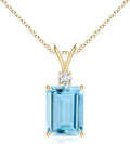 Angara Natural Aquamarine Solitaire Pendant for Women | Emerald-Cut Aquamarine Pendant with Diamond in 14K Solid Gold/Silver/Platinum With 18" Chain | March Birthday, Gemstone Jewelry Gift
