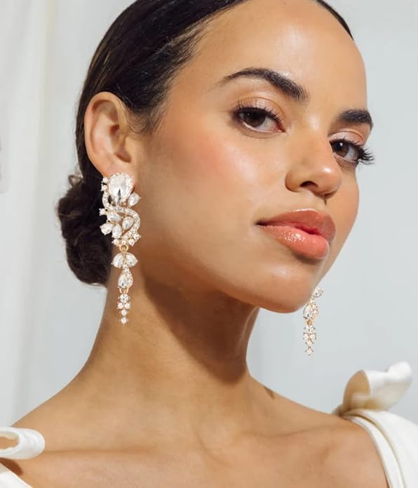 Rhinestone Statement Dangle Earrings Sparkly Crystal Bridal Wedding Earrings for Brides Bridesmaides Chandelier Teardrop Earrings for Women Prom Party