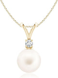 Angara Freshwater Pearl Pendant for Women | Freshwater Pearl V-Bale Pendant in 14K Solid Gold/Platinum With 18" Chain | June Birthday, Anniversary, Gemstone Jewelry Gift