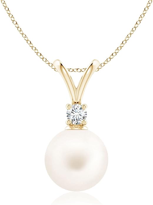 Angara Freshwater Pearl Pendant for Women | Freshwater Pearl V-Bale Pendant in 14K Solid Gold/Platinum With 18" Chain | June Birthday, Anniversary, Gemstone Jewelry Gift