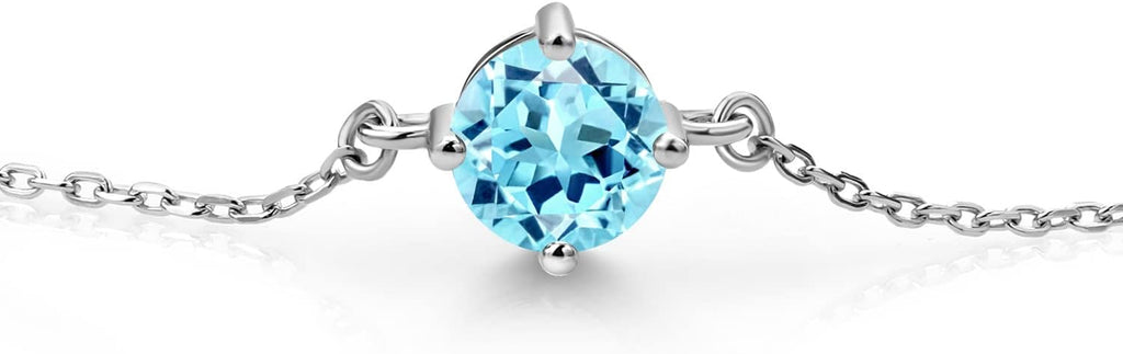 Gem Stone King Gemstone Birthstone Solitaire Bracelet For Women | 925 Sterling Silver | Round 6MM | Gift for Her Women Wife Mom Lady Daughter | Adjustable Bolo Bracelet | Easy-On Easy-Off