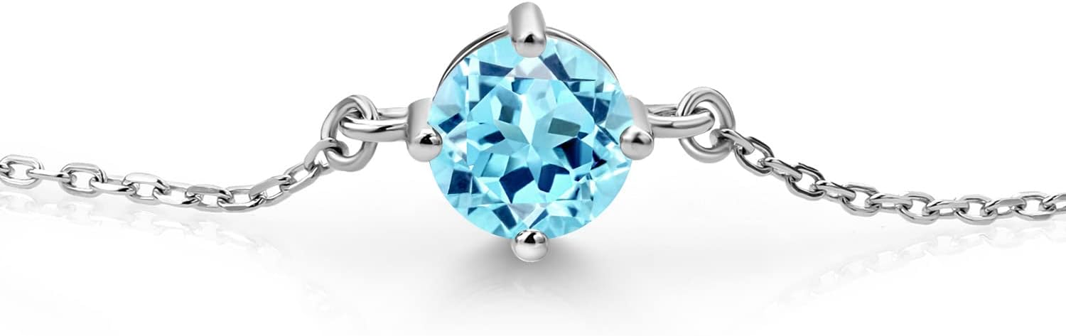 Gem Stone King Gemstone Birthstone Solitaire Bracelet For Women | 925 Sterling Silver | Round 6MM | Gift for Her Women Wife Mom Lady Daughter | Adjustable Bolo Bracelet | Easy-On Easy-Off