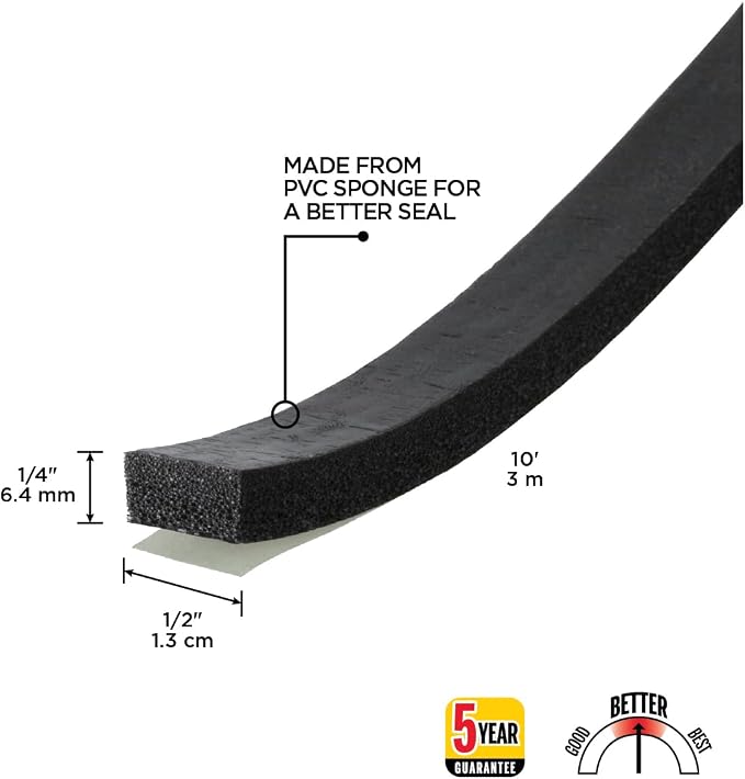 MD Building Sponge Window Seal, 1/4in x 1/2in x 10ft - Image 2