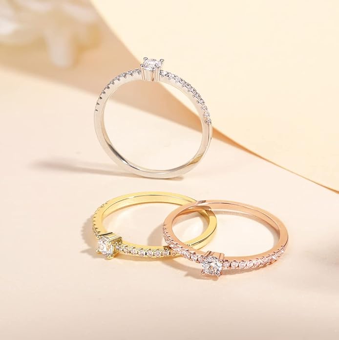 TIGRADE 1.5mm Women Eternity Ring Round Cubic Zirconia Anniversary Ring CZ Pave Promise Wedding Band Size 3-12