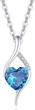 FANCIME 14K Solid White Gold Birthstone Necklace Genuine or Created 6mm Heart Gemstone Pendant with Lab Grow Diamonds Sterling Silver Chain Fine Jewelry Anniversary Birthday Gifts for Women 16" + 2"