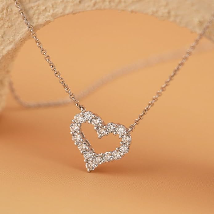Lab Grown Diamond Necklace, Solid 925 Sterling Silver with Round Cut, Fine Jewelry for Women Anniversary Birthday Valentine’s Day Gifts