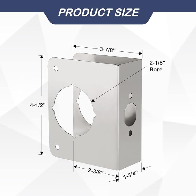 Door Reinforcement Plate, Stainless Steel, Fits 1-3/4" Doors, 2-3/8" Backset - Image 2