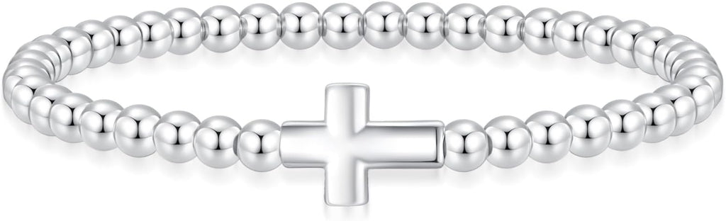 Valentines Day Gifts for Women Her - Beaded Stretch Handmade Ball Bracelets Cute Charm Bracelet Dainty Stackable Cross Heart Bow Wave CZ Jewelry Gifts Trendy Stuff