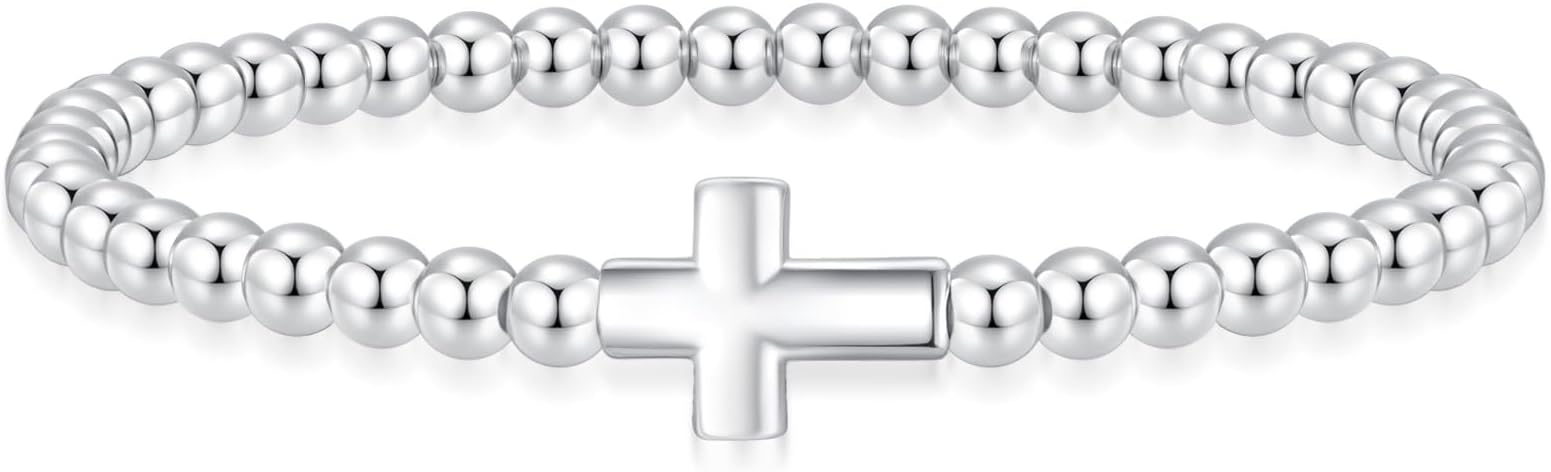 Valentines Day Gifts for Women Her - Beaded Stretch Handmade Ball Bracelets Cute Charm Bracelet Dainty Stackable Cross Heart Bow Wave CZ Jewelry Gifts Trendy Stuff