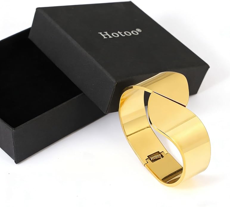 hotoo Chunky Wide Bangle Bracelets For Women Open Gold Bangle Statement Cuff Stainless Steel Stackable Bracelets Thick Jewelry For Christmas Birthday Trendy Gifts