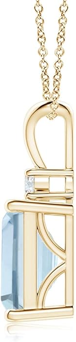 Angara Natural Aquamarine Solitaire Pendant for Women | Emerald-Cut Aquamarine Pendant with Diamond in 14K Solid Gold/Silver/Platinum With 18" Chain | March Birthday, Gemstone Jewelry Gift