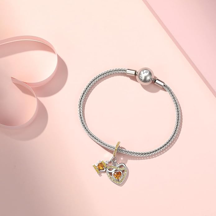Birthstone Charms for Pandora Charms Bracelets - 925 Sterling Silver Infinity Heart Dangle Charm fit Bracelet and Necklace Birthday Jewelry Gifts For Women
