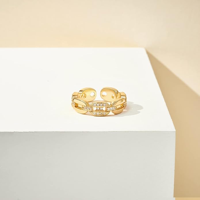 KissYan Gold Rings for Women, 14K Gold Plated Adjustable Statement Irregular Geometric Diamond Twisted Open Stackable Band Chunky Finger Rings Dainty Cubic Zirconia Jewelry Gifts