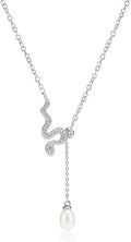 IDOKAWA Bowknot/Snake Pendant Imitation Pearl Necklace Gorgeous Y Necklace for Women AAA Quality Alloy Fashion Jewelry Gifts for Wife Friend-Snake